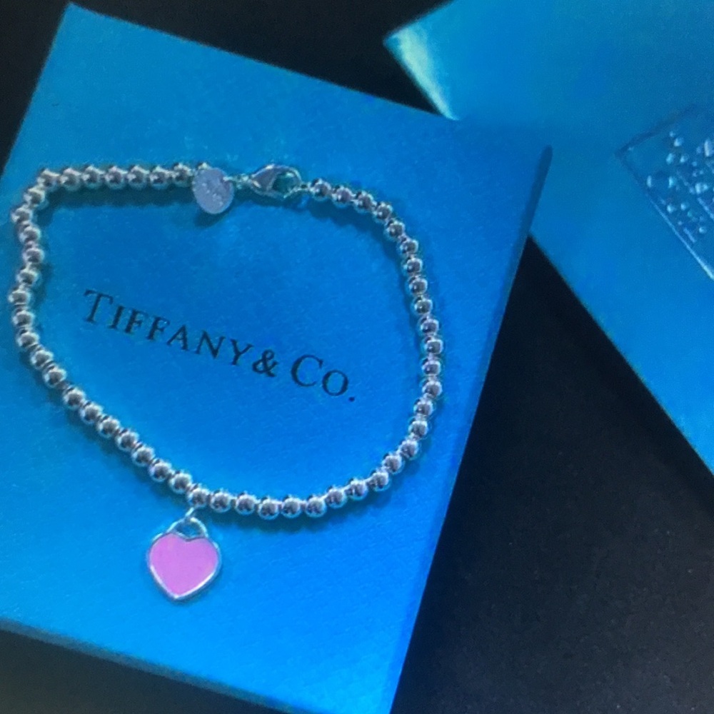 Tiffany & Co. Silver Bracelet with Pink Heart Charm